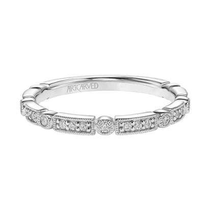 ArtCarved Vintage 1/5 ct. tw. Unique Diamond Accent Wedding Band with Rectangle and Round Alternating Design in 14K White