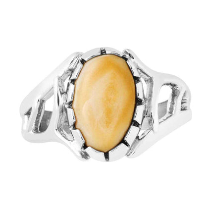 Men's Elk Ivory Cabochon Cut Ring in Sterling Silver