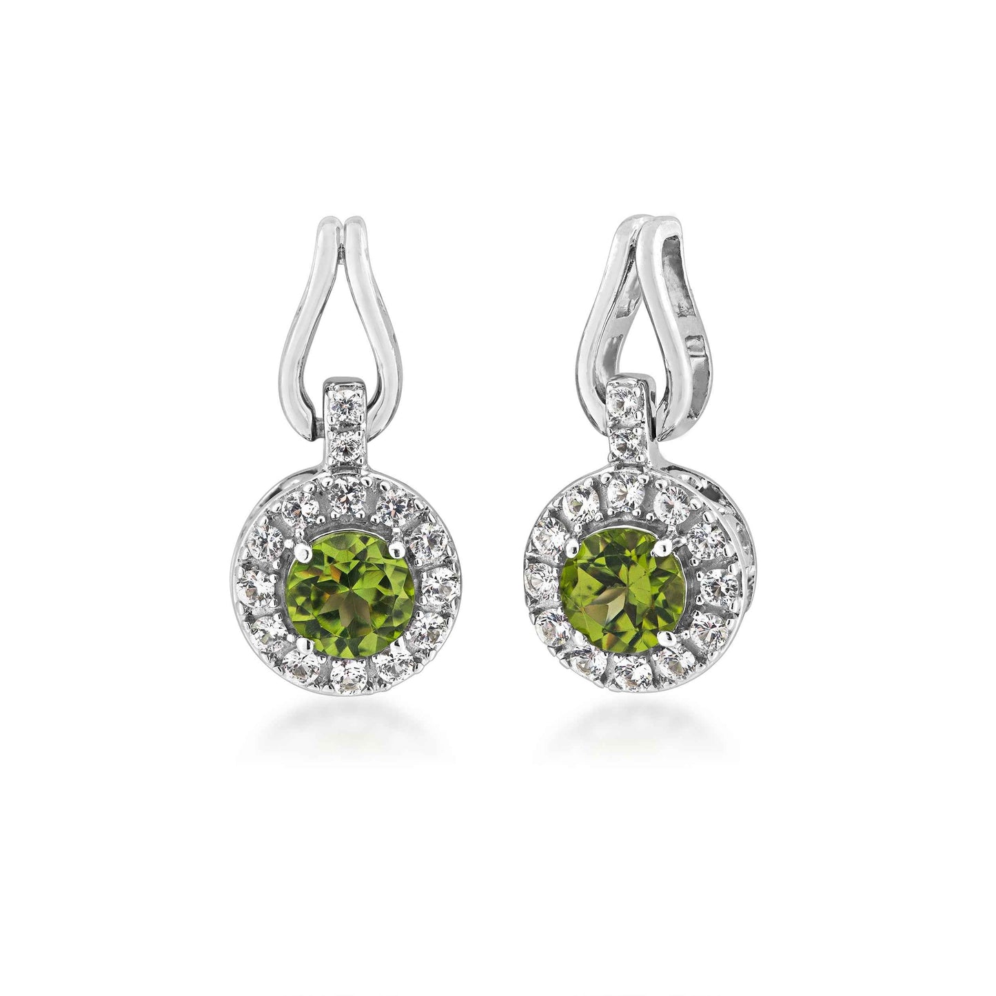 Genuine Round Peridot Fashion Earrings with White Sapphire Halos in Sterling Silver