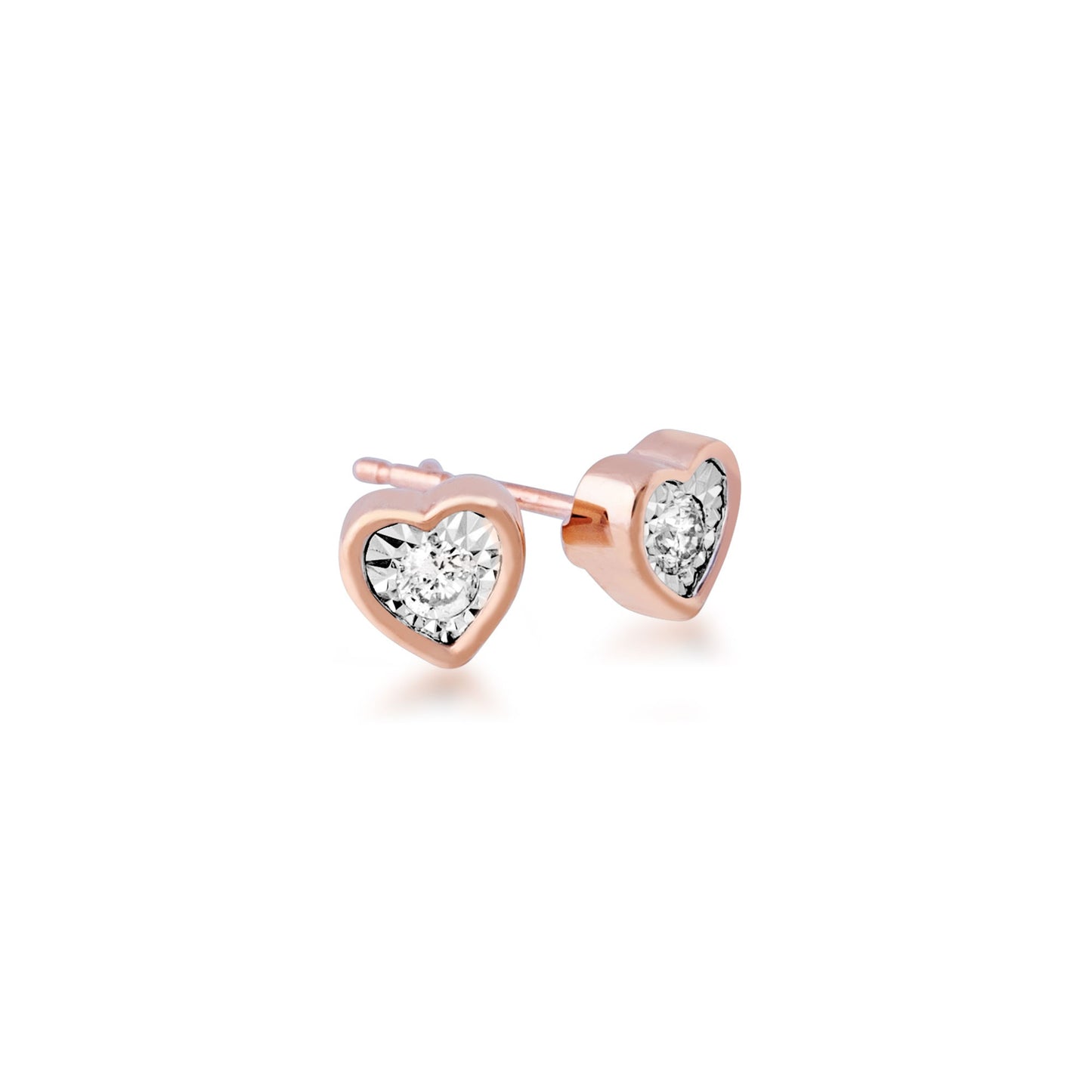 1/10 ct. tw. Diamond Heart Shaped Bezel Earring with Miracle Plating in 10K Pink and White Gold front view