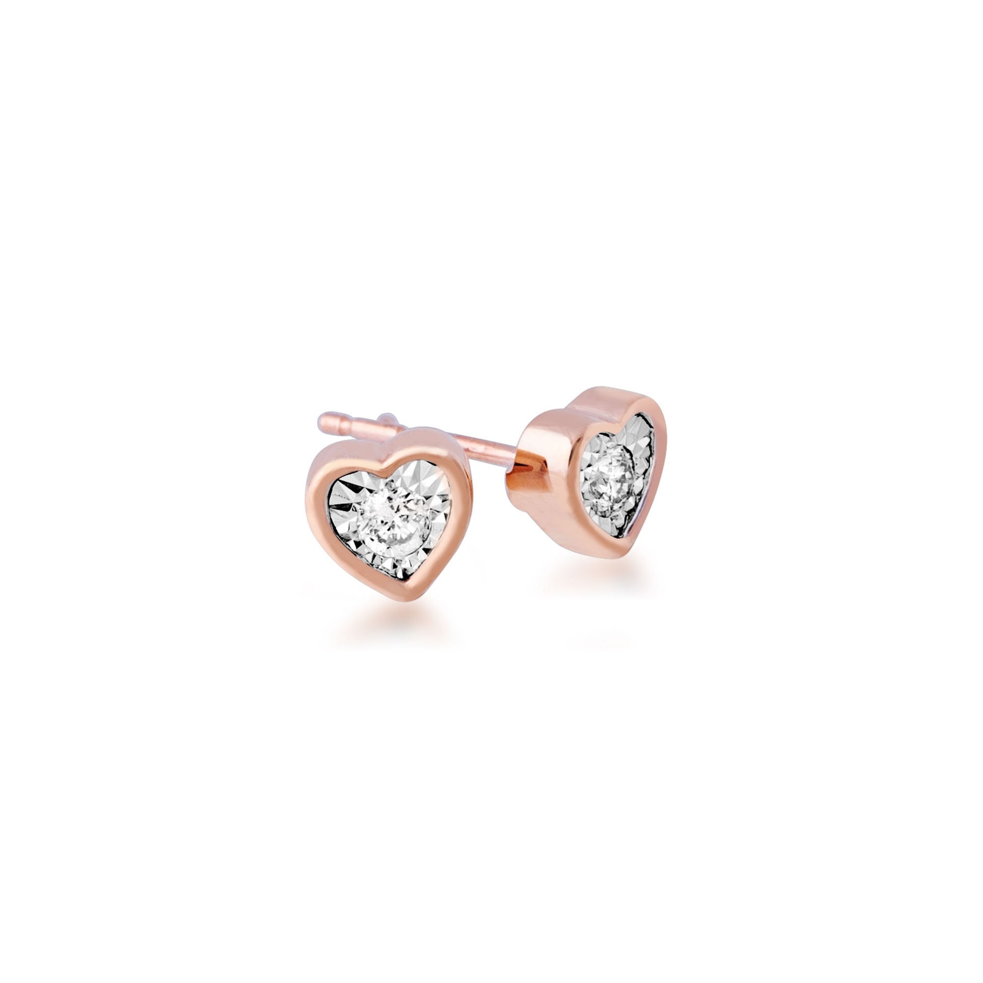 1/10 ct. tw. Diamond Heart Shaped Bezel Earring with Miracle Plating in 10K Pink and White Gold front view
