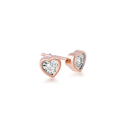 1/10 ct. tw. Diamond Heart Shaped Bezel Earring with Miracle Plating in 10K Pink and White Gold front view