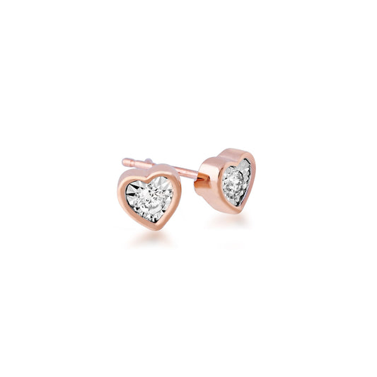 1/10 ct. tw. Diamond Heart Shaped Bezel Earring with Miracle Plating in 10K Pink and White Gold front view