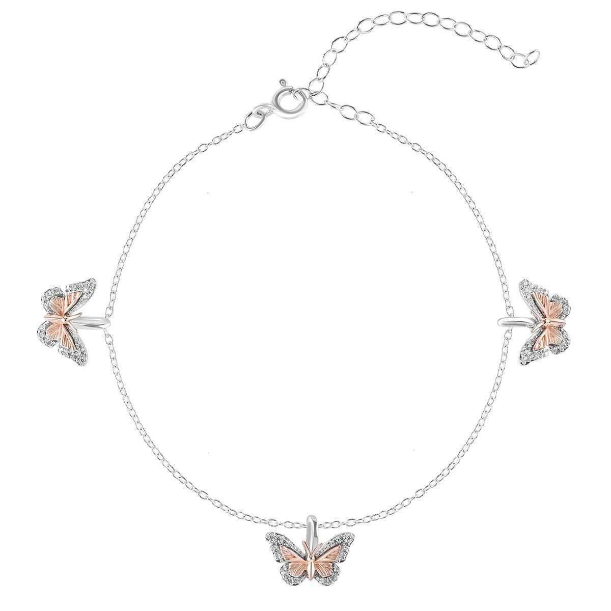 Enchanted Disney Mulan 1/6 ct. tw. Diamond Butterfly Bracelet in Sterling Silver & 10K Pink Gold