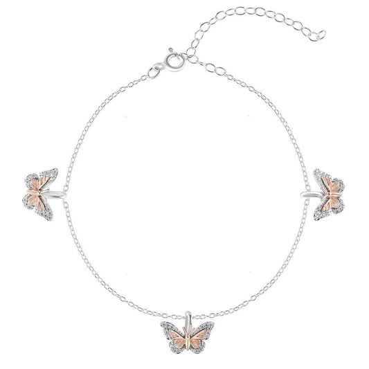 Enchanted Disney Mulan 1/6 ct. tw. Diamond Butterfly Bracelet in Sterling Silver & 10K Pink Gold