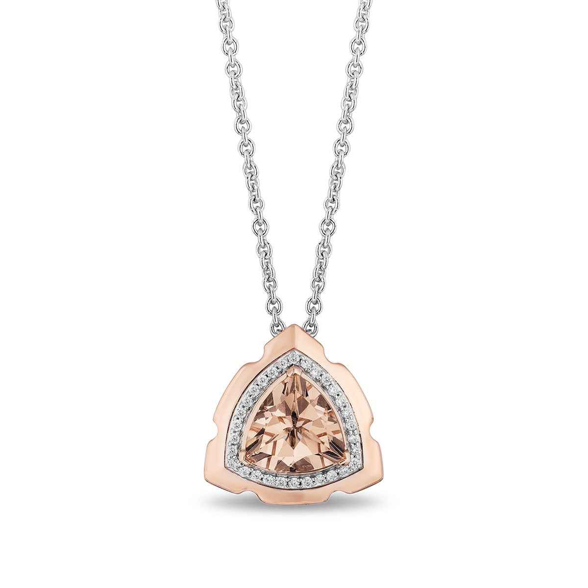 Enchanted Disney Aurora Trillion Morganite & 1/10 ct. tw. Diamond Pendant in Sterling Silver & 14K Pink Gold