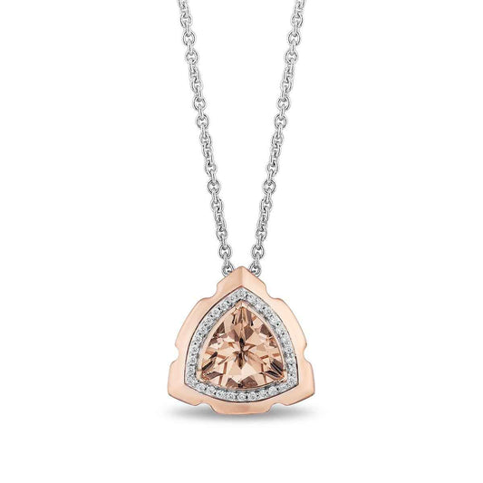 Enchanted Disney Aurora Trillion Morganite & 1/10 ct. tw. Diamond Pendant in Sterling Silver & 14K Pink Gold