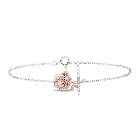 Enchanted Disney Belle 1/6 ct. tw. Diamond Rose Bracelet in Sterling Silver & 10K Pink Gold