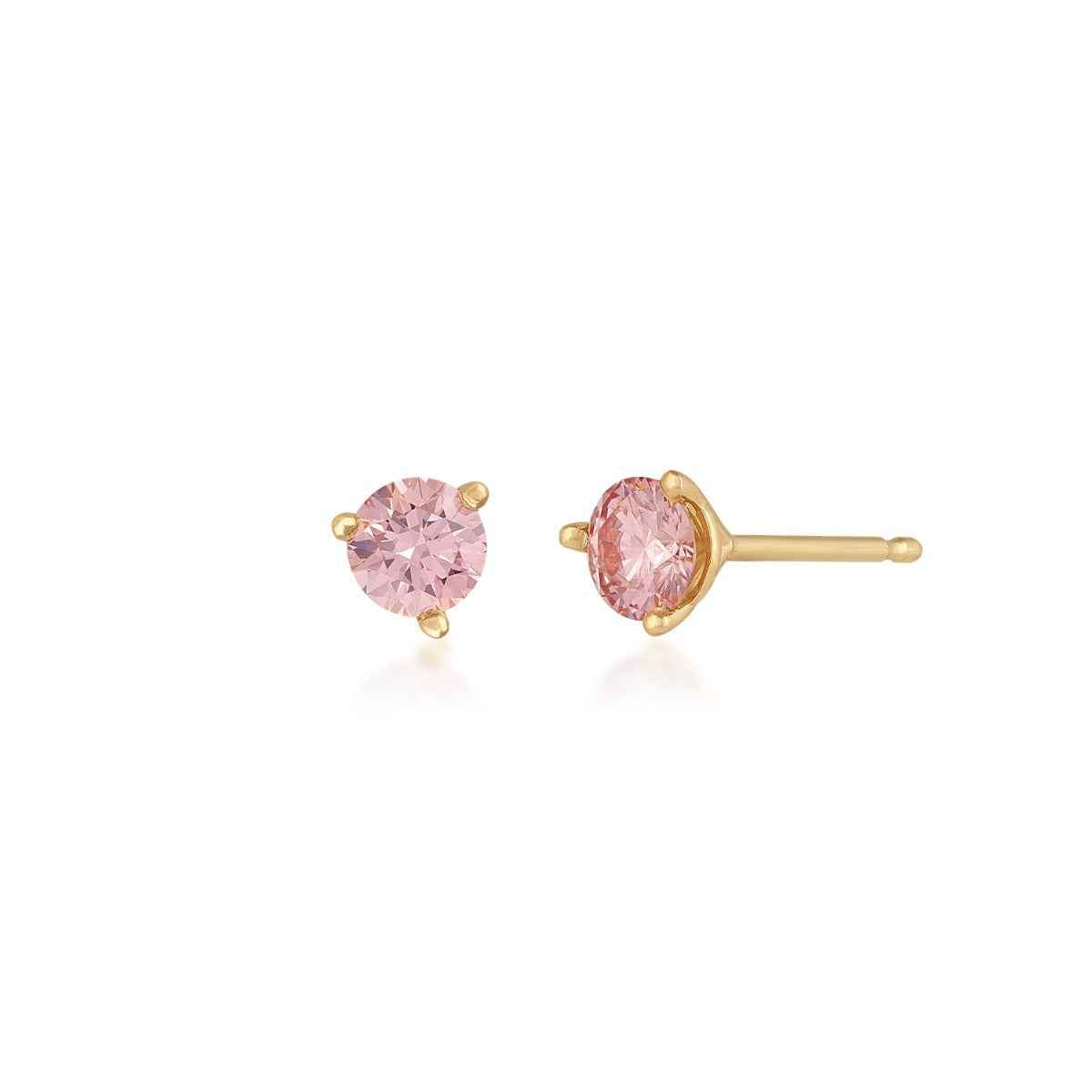 USA Collection 1/2 ct. tw. Lab-Grown Round Brilliant Treated Pink Diamond Solitaire Earrings in 14K Yellow Gold