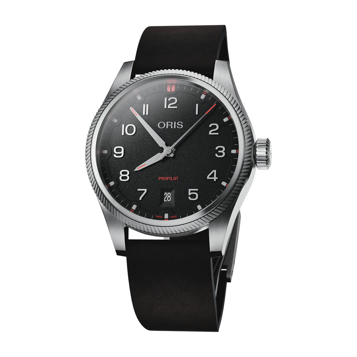 black dial and leather strap propilot oris automatic watch