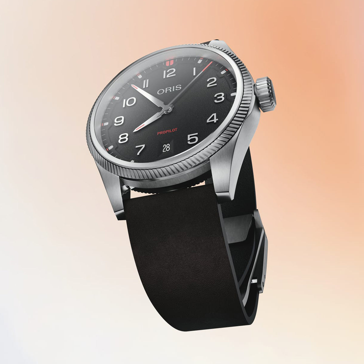 black dial and leather strap propilot oris automatic watch