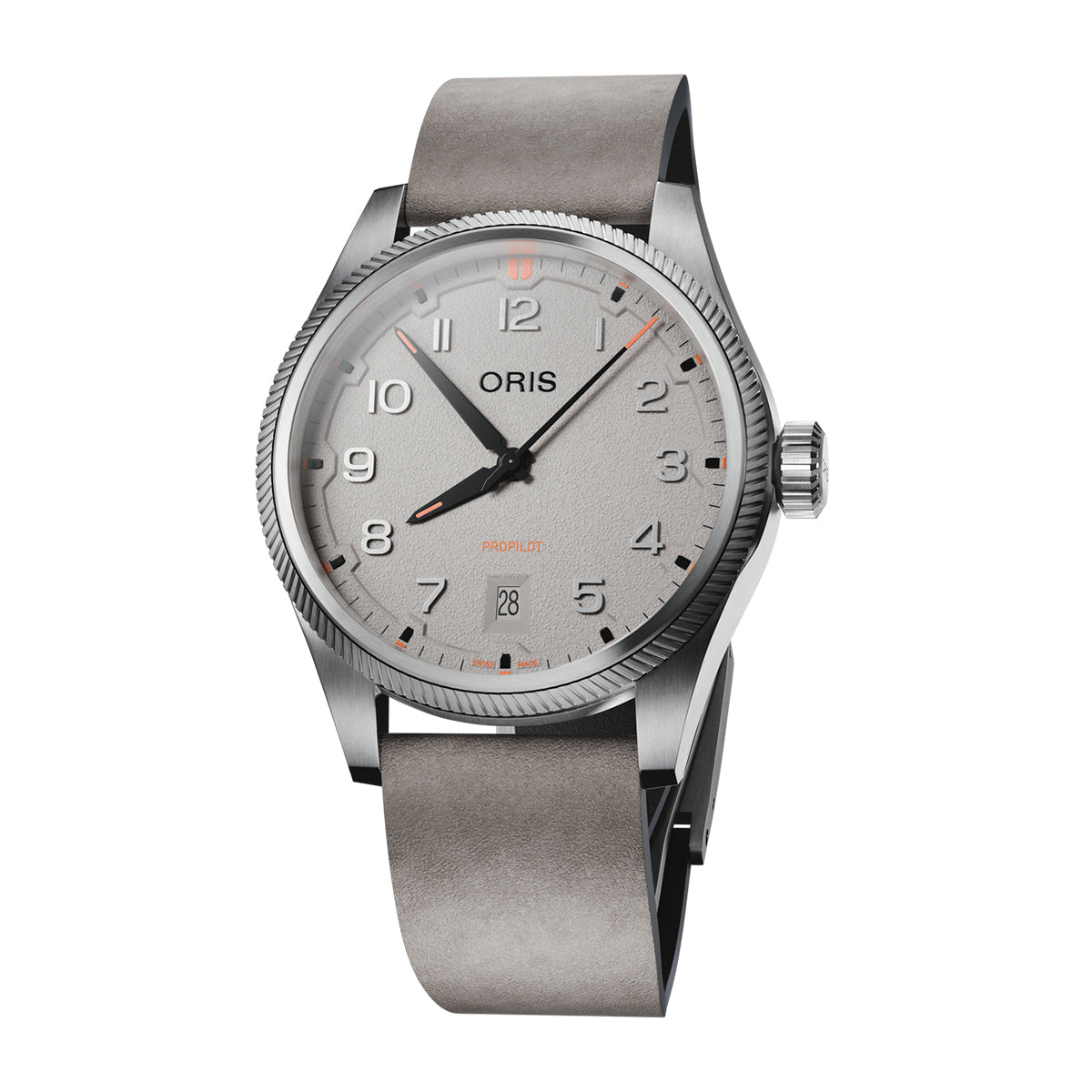 gray dial and leather strap oris propilot watch
