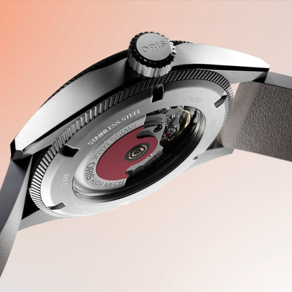 gray dial and leather strap oris propilot watch