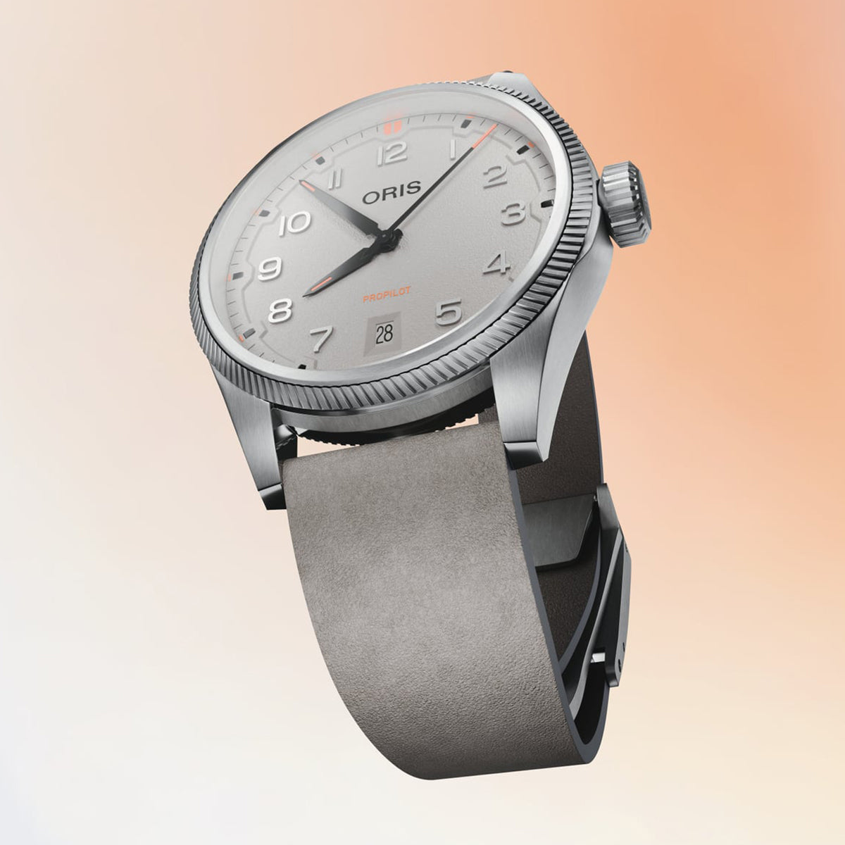 gray dial and leather strap oris propilot watch