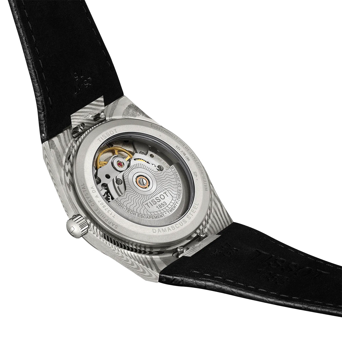 Tissot Damascus Automatic Stainless Steel Watch with Grey Dial & Black Leather Strap