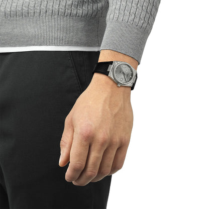 Tissot Damascus Automatic Stainless Steel Watch with Grey Dial & Black Leather Strap