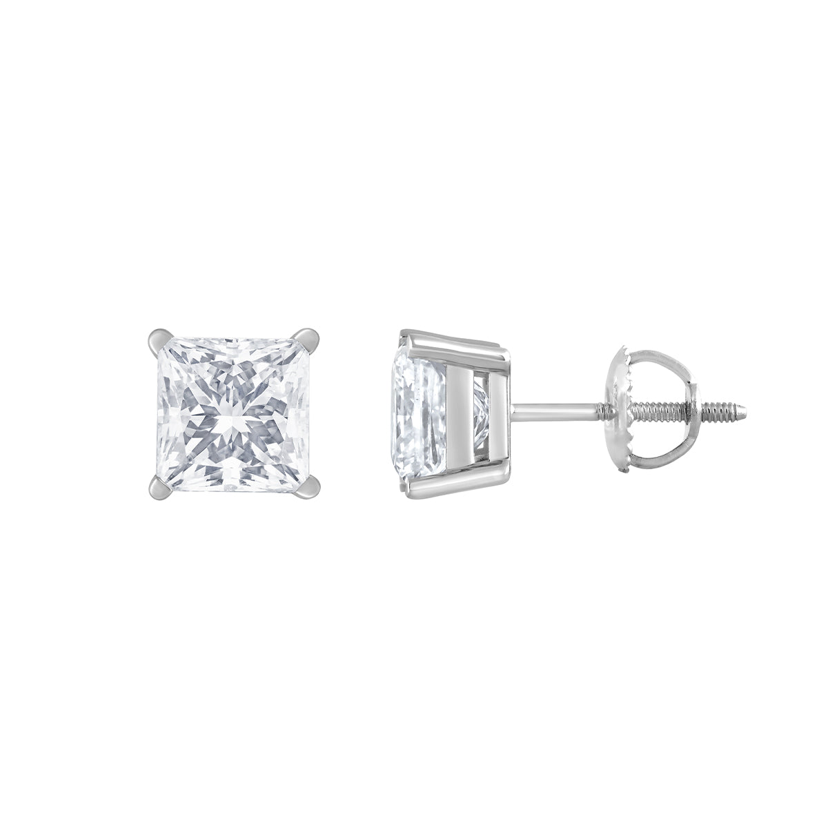 14K white gold Adamante lab-grown princess-cut diamond solitaire earrings with 3 ct. tw. diamonds