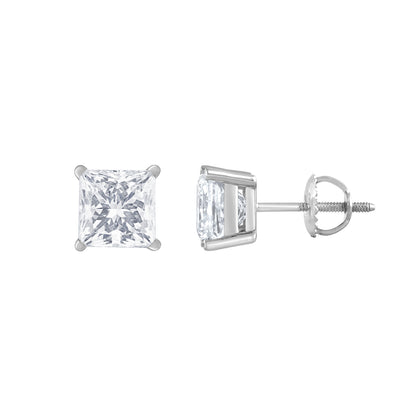 14K white gold Adamante lab-grown princess-cut diamond solitaire earrings with 3 ct. tw. diamonds