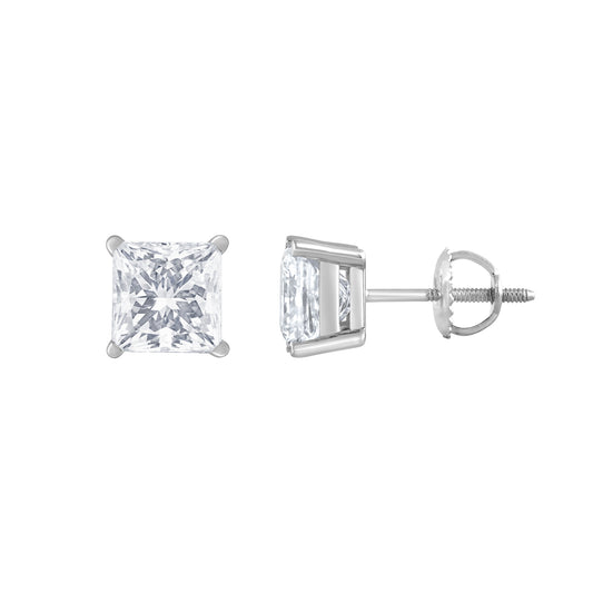14K white gold Adamante lab-grown princess-cut diamond solitaire earrings with 3 ct. tw. diamonds