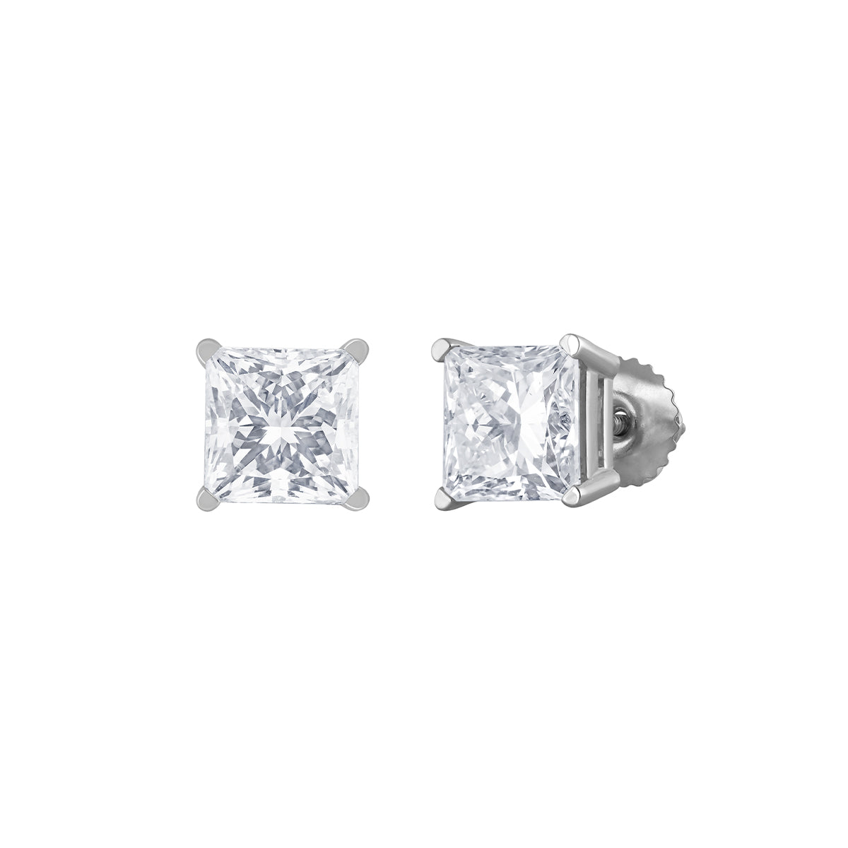 14K white gold Adamante lab-grown princess-cut diamond solitaire earrings with 3 ct. tw. diamonds