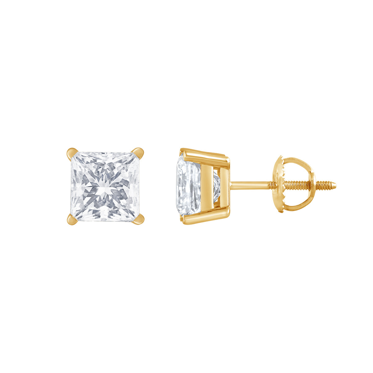 14K yellow gold Adamante lab-grown princess-cut diamond solitaire earrings with 3 ct. tw. diamonds