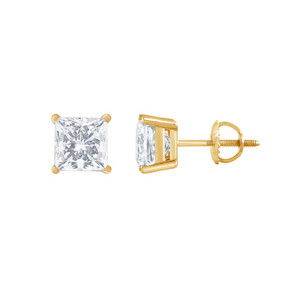 14K yellow gold Adamante lab-grown princess-cut diamond solitaire earrings with 3 ct. tw. diamonds