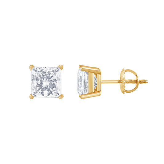 14K yellow gold Adamante lab-grown princess-cut diamond solitaire earrings with 3 ct. tw. diamonds