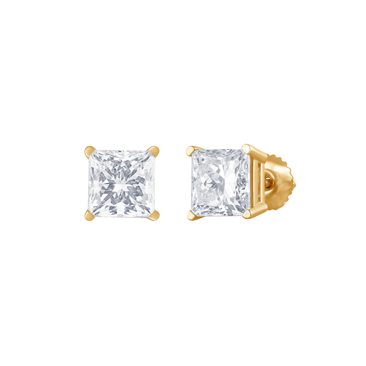 14K yellow gold Adamante lab-grown princess-cut diamond solitaire earrings with 3 ct. tw. diamonds