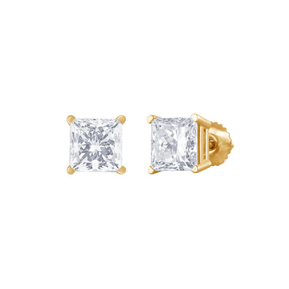 14K yellow gold Adamante lab-grown princess-cut diamond solitaire earrings with 3 ct. tw. diamonds