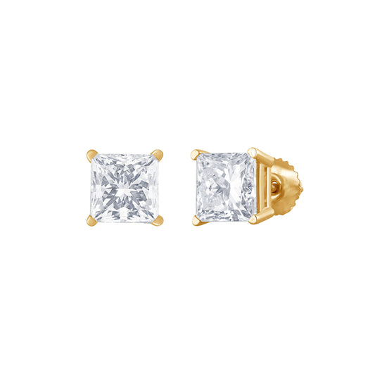 14K yellow gold Adamante lab-grown princess-cut diamond solitaire earrings with 3 ct. tw. diamonds