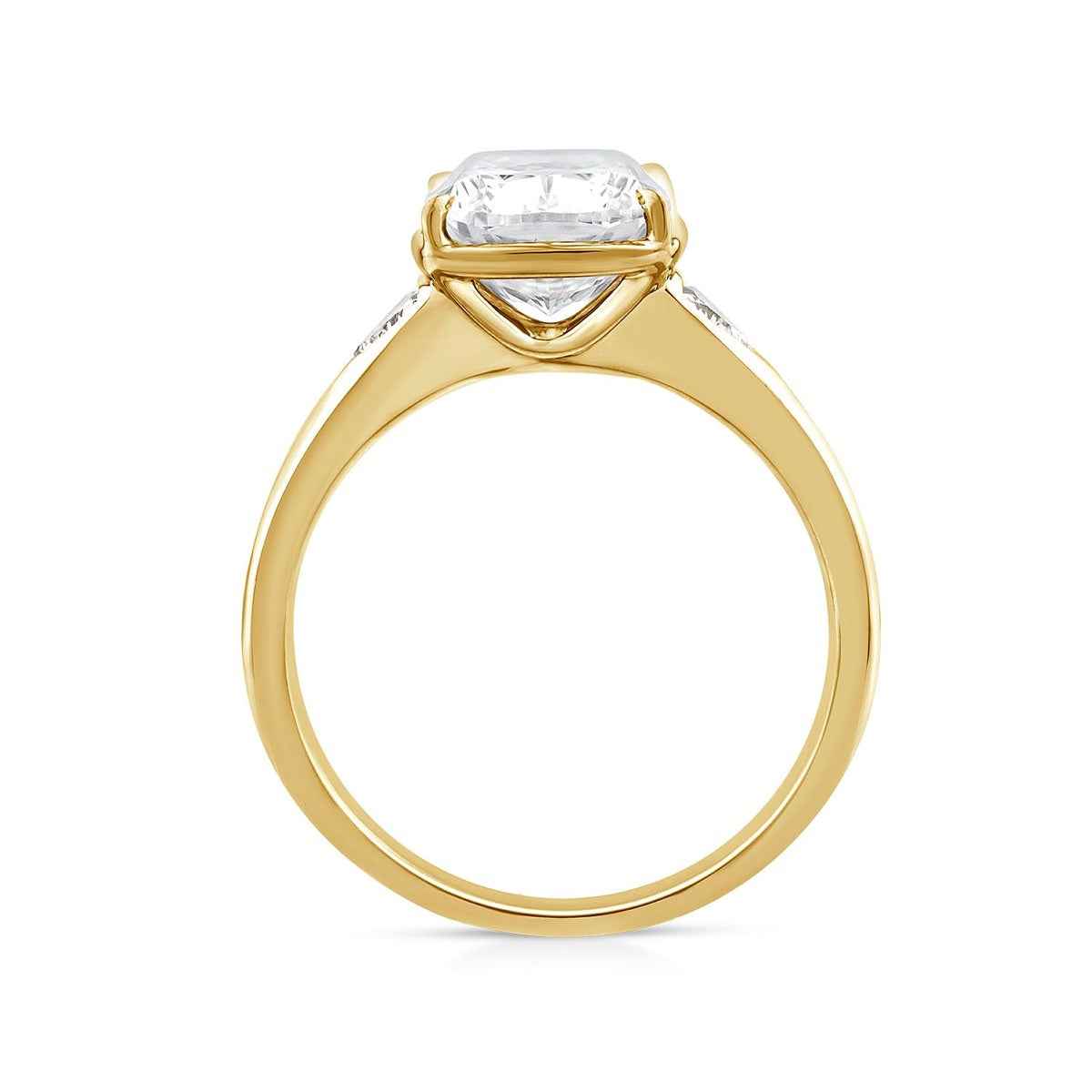 Adamante 3-1/5 ct. tw. Lab-Grown Cushion & Trillion Diamond Engagement Ring in 14K Yellow Gold front view