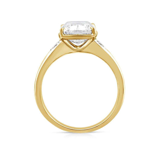 Adamante 3-1/5 ct. tw. Lab-Grown Cushion & Trillion Diamond Engagement Ring in 14K Yellow Gold front view