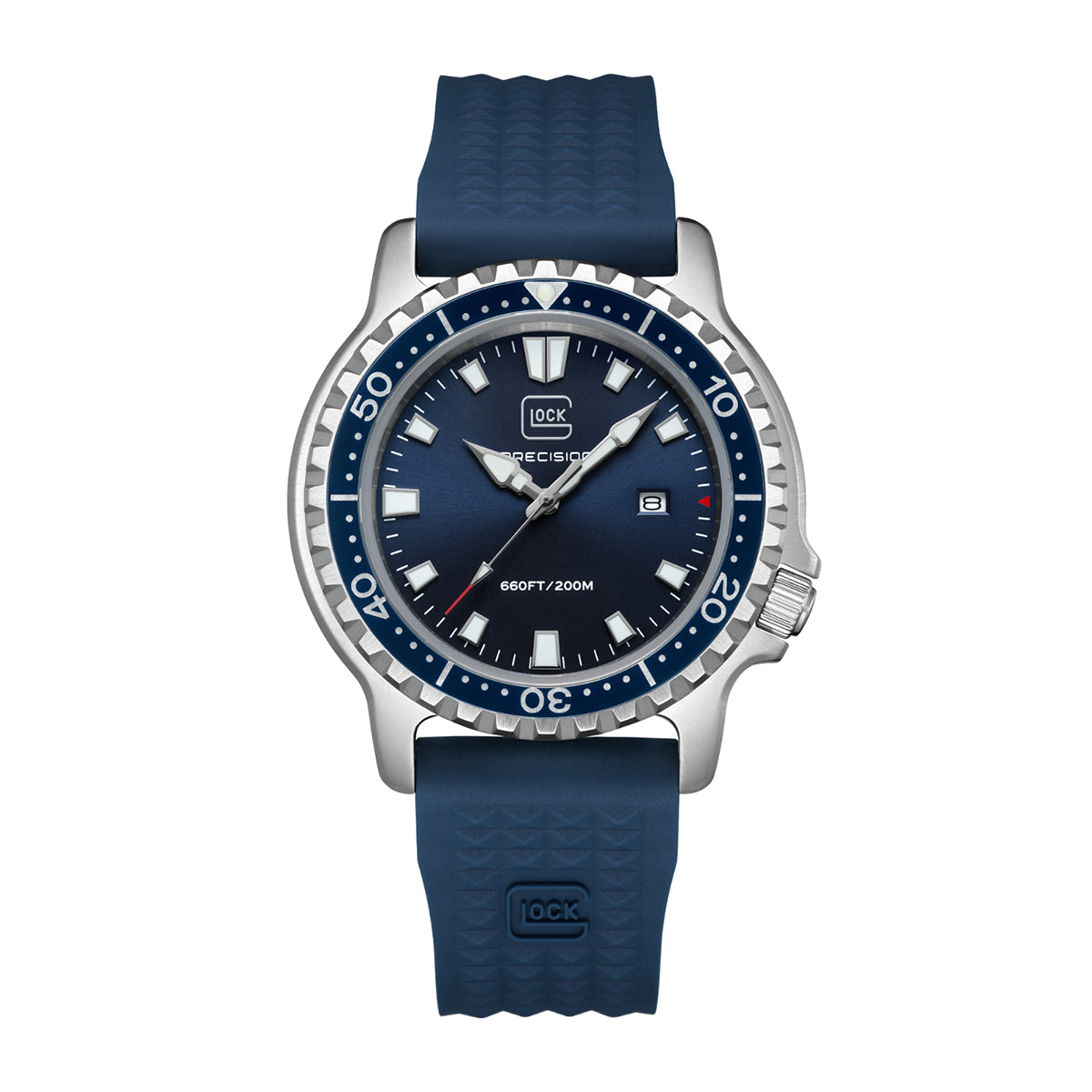 blue dial and silicone strap glock quartz watch