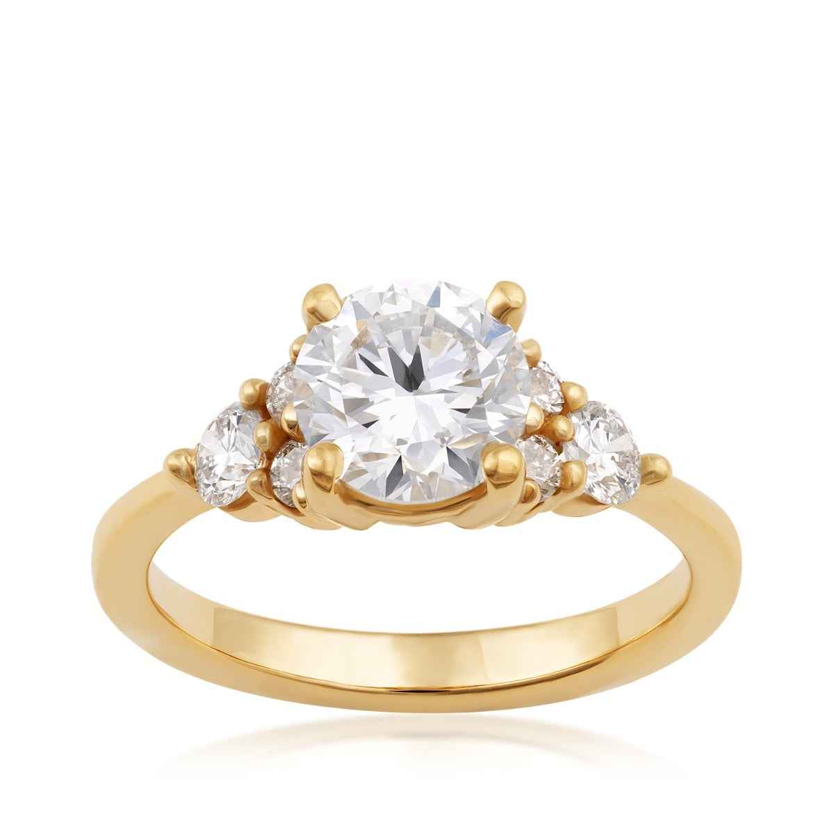 USA Collection 2 ct. tw. Round Diamond Trio Side Stone Engagement Ring in 14K Yellow Gold