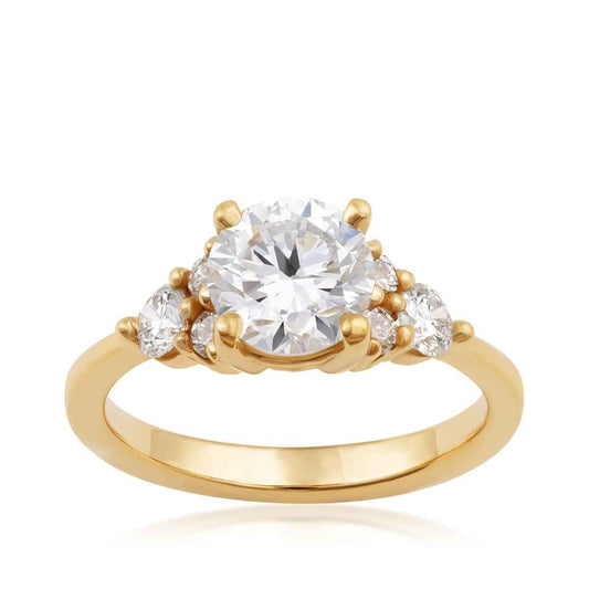 USA Collection 2 ct. tw. Round Diamond Trio Side Stone Engagement Ring in 14K Yellow Gold