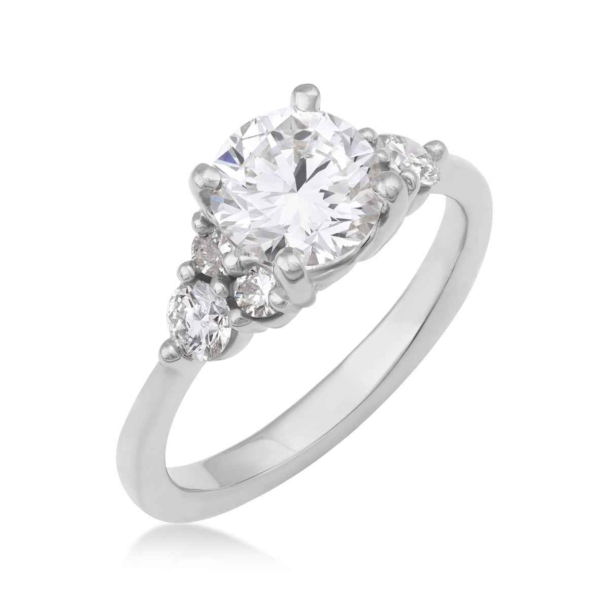 USA Collection 2 ct. tw. Round Diamond Trio Side Stone Engagement Ring in 14K White Gold