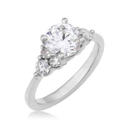 USA Collection 2 ct. tw. Round Diamond Trio Side Stone Engagement Ring in 14K White Gold