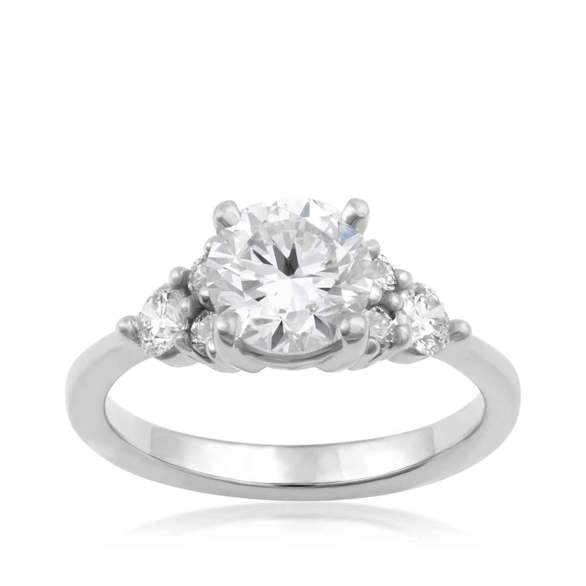 USA Collection 2 ct. tw. Round Diamond Trio Side Stone Engagement Ring in 14K White Gold