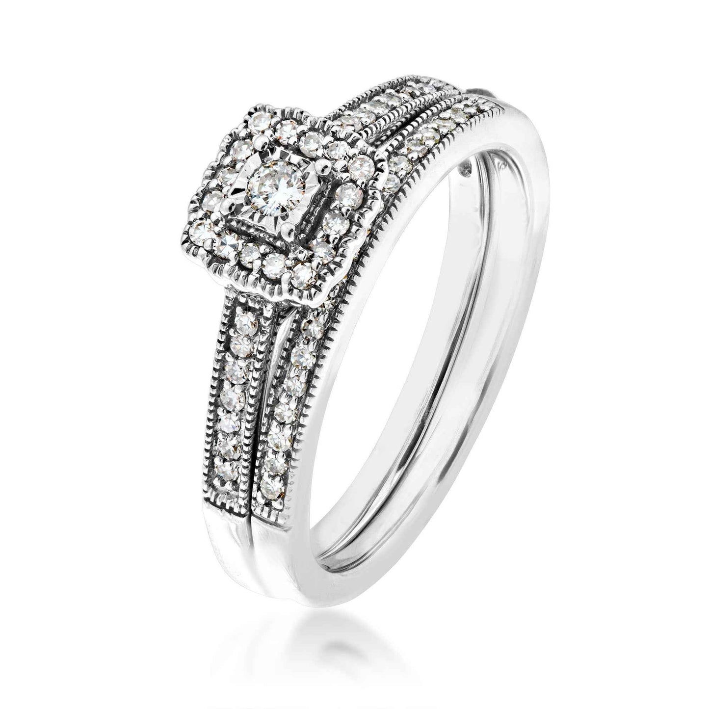 True Promise 1/4 ct. tw. Vintage Halo Diamond Wedding Set in 10K White Gold front view