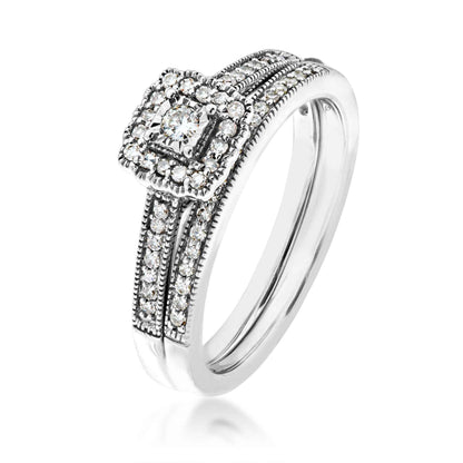 True Promise 1/4 ct. tw. Vintage Halo Diamond Wedding Set in 10K White Gold front view