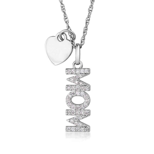 Adamante 1/4 ct. tw. Lab-Grown Diamond Vertical Mom & Heart Pendant in Sterling Silver