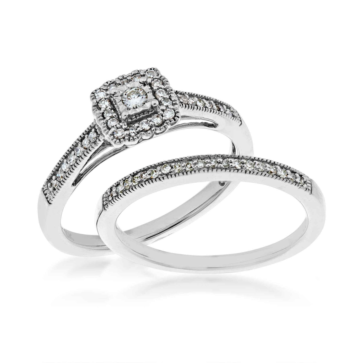 True Promise 1/4 ct. tw. Vintage Halo Diamond Wedding Set in 10K White Gold close-up detail
