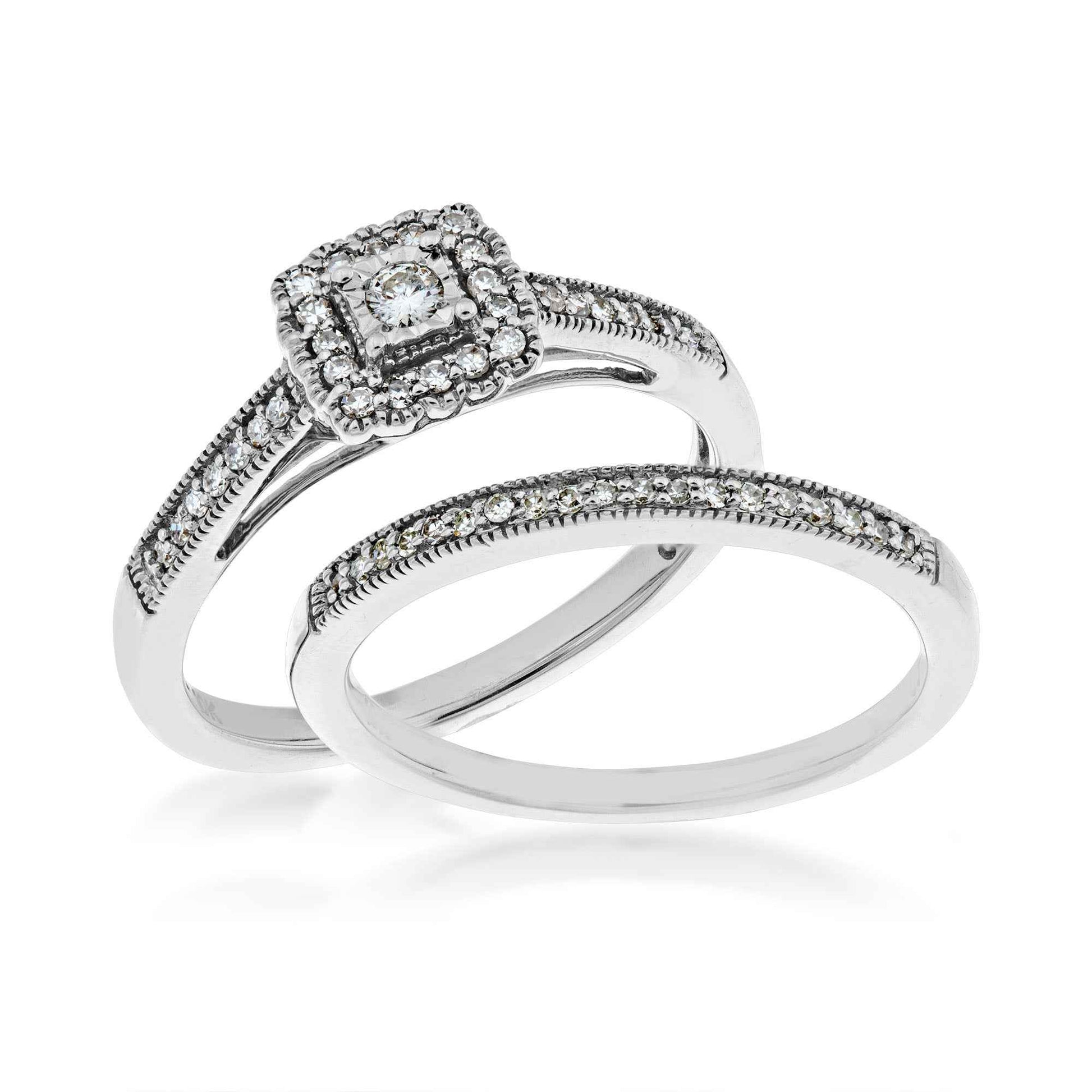 True Promise 1/4 ct. tw. Vintage Halo Diamond Wedding Set in 10K White Gold close-up detail