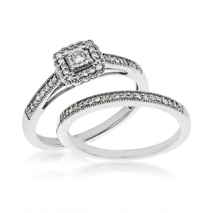 True Promise 1/4 ct. tw. Vintage Halo Diamond Wedding Set in 10K White Gold close-up detail