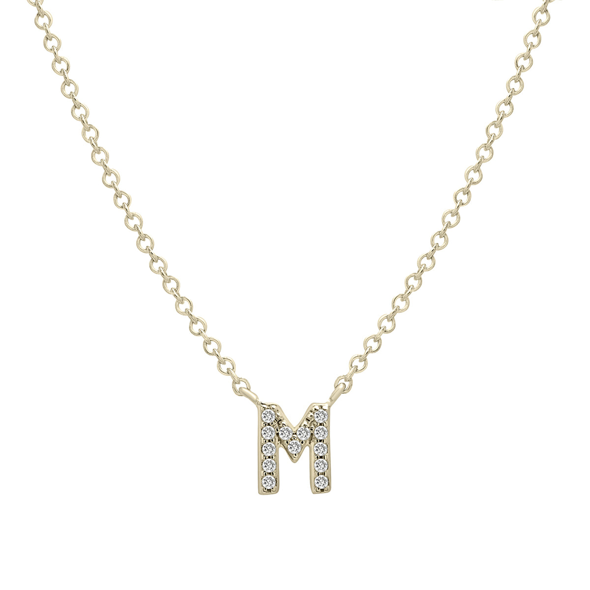 10k yellow gold initial m necklace with 1/20 ct. tw. diamond accents