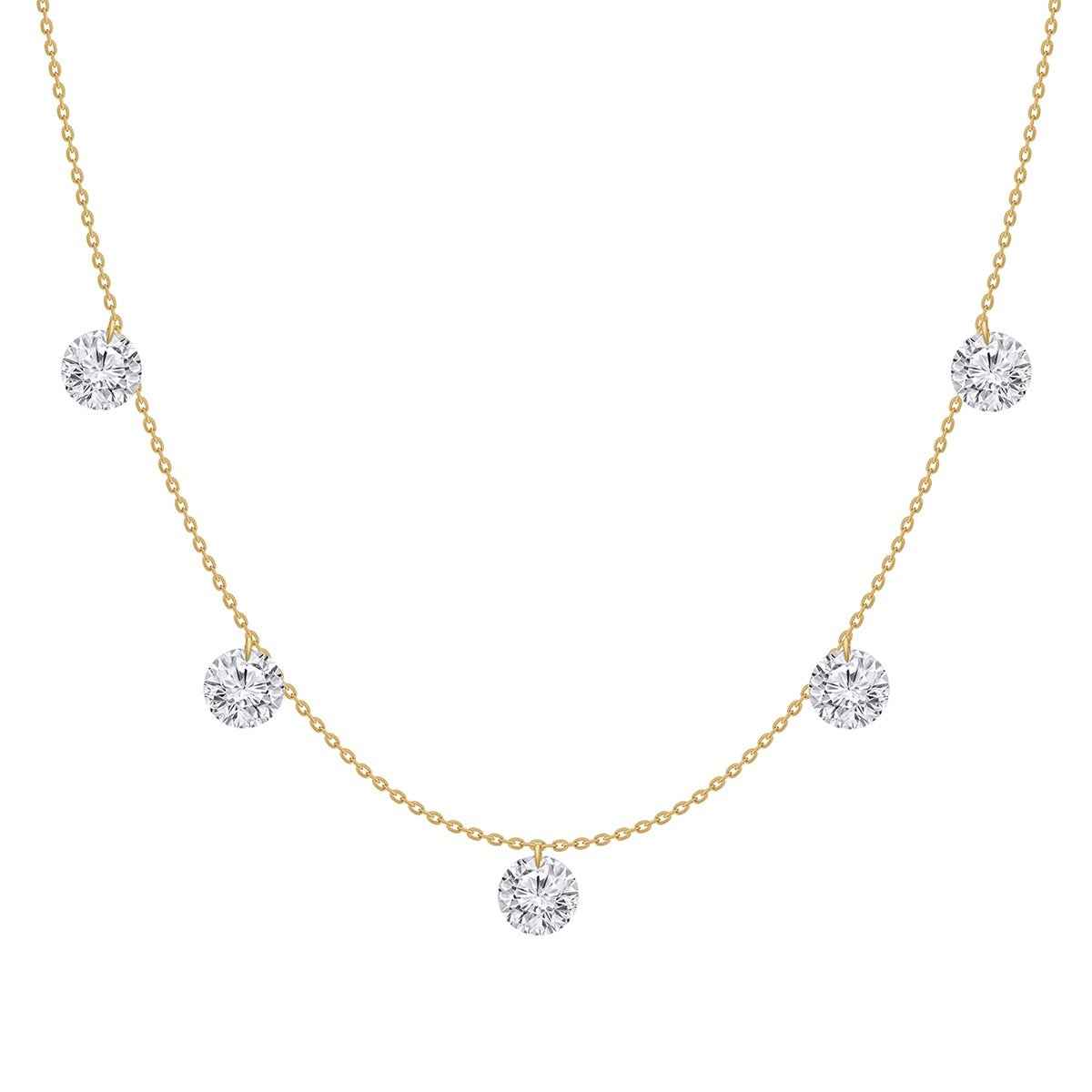 Adamante 1 ct. tw. Lab-Grown Round Drilled Diamond Dangle Station Necklace in 10K Yellow Gold