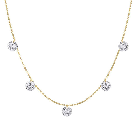 Adamante 1 ct. tw. Lab-Grown Round Drilled Diamond Dangle Station Necklace in 10K Yellow Gold
