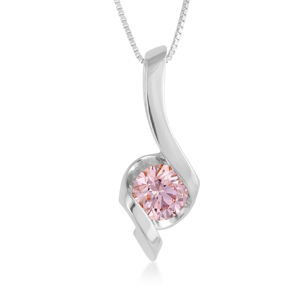 white gold pink round diamond Sirena swirl pendant