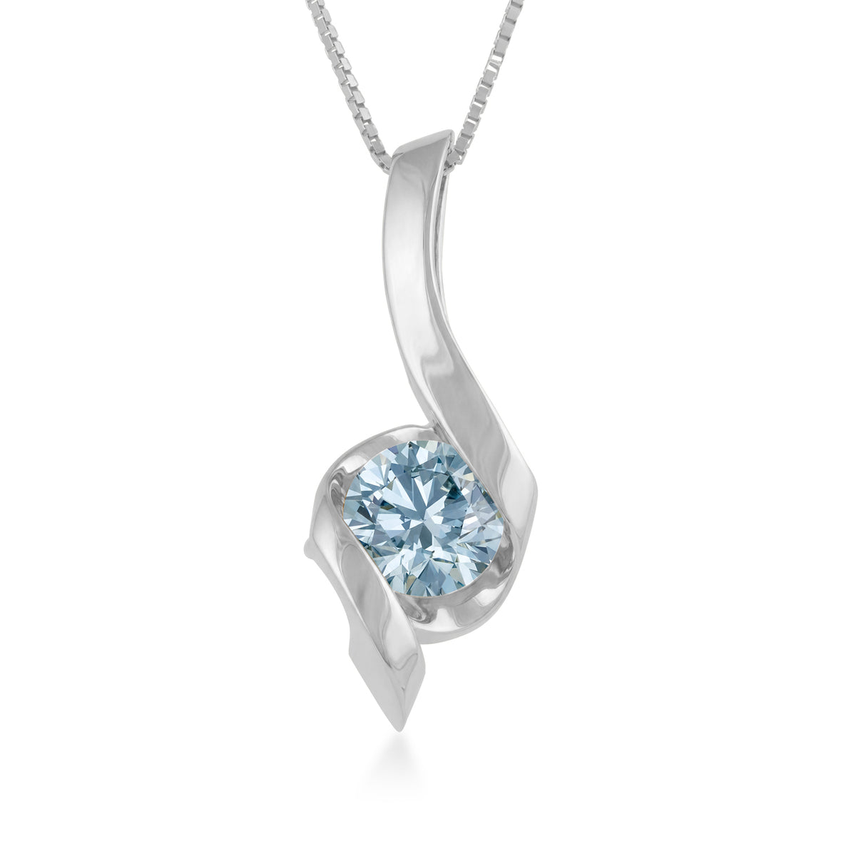 white gold blue diamond Sirena swirl pendant