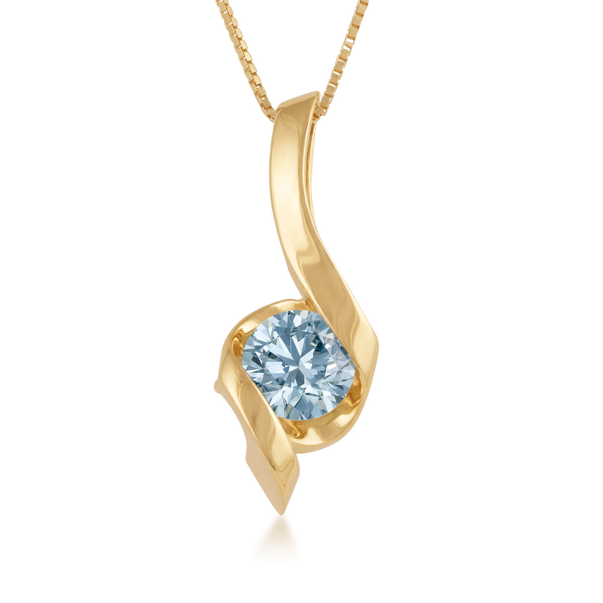 yellow gold blue diamond Sirena swirl pendant
